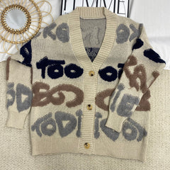 Letter Jacquard Cardigan Sweater