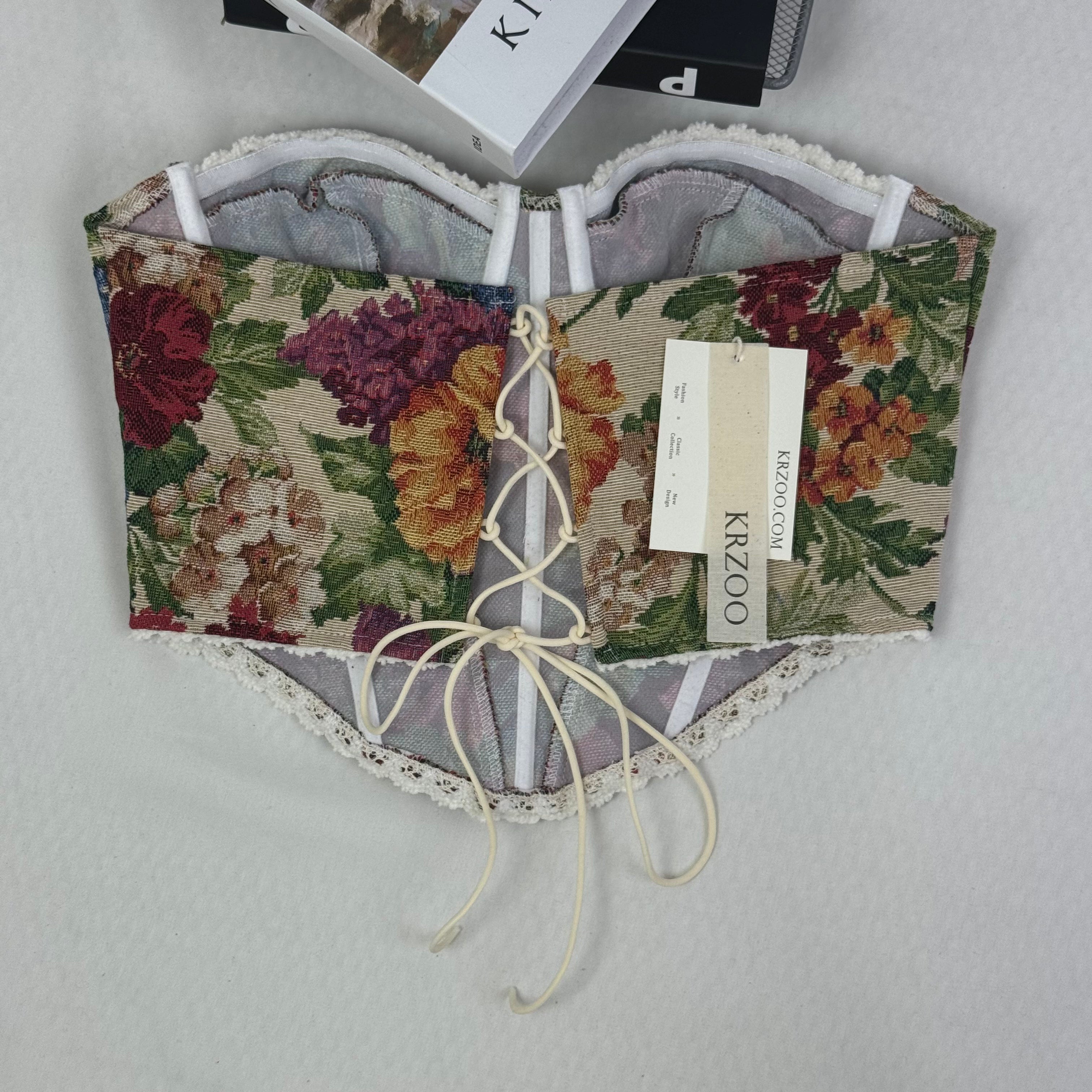 Fishbone corset retro floral short top