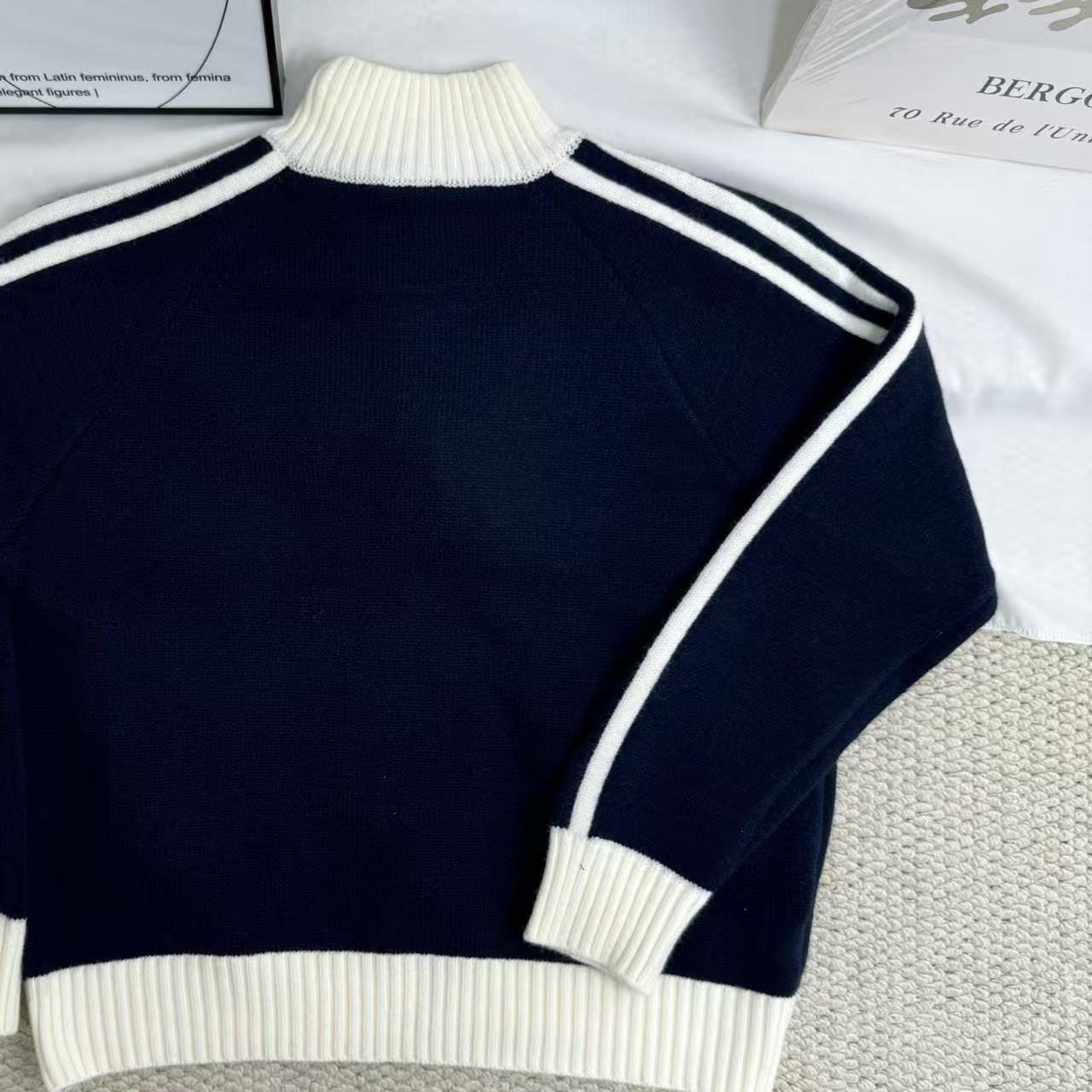 Color-block Long-sleeve Stand-collar Sweater