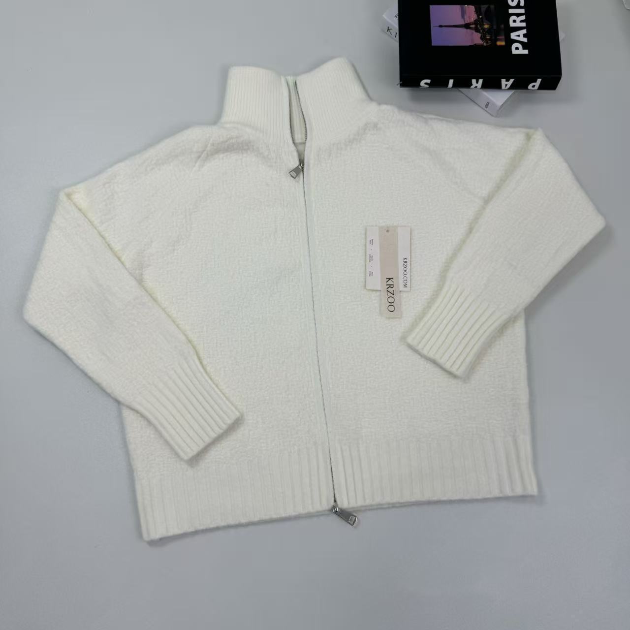 Button-down zipper knitted cardigan top