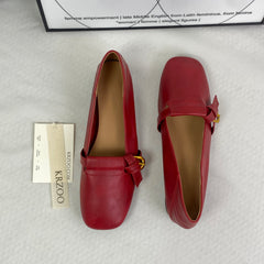 Red square-toe low-cut Mary Jane shoes