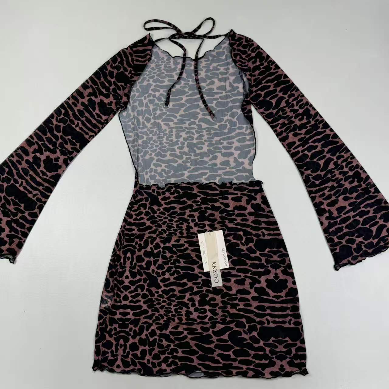 Leopard print mesh maxi strapless short dress