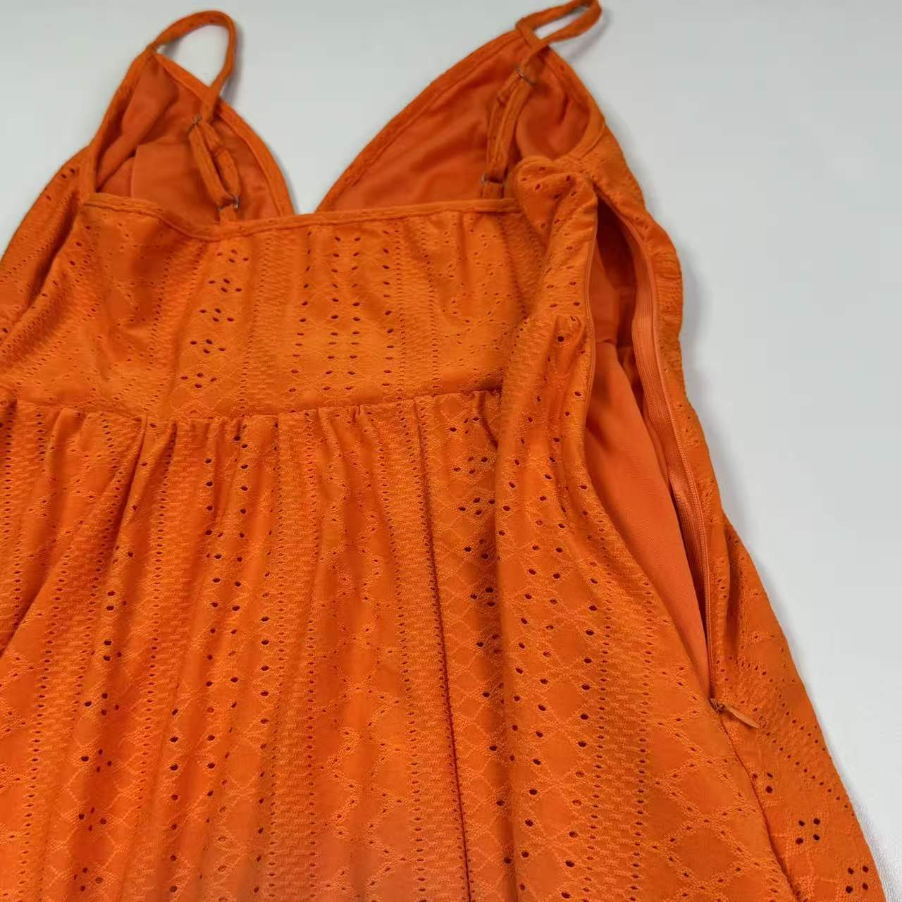Orange open V-neck halter dress