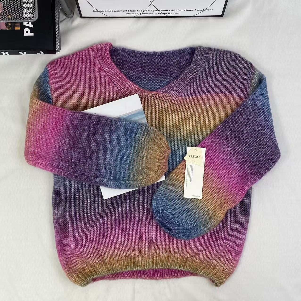 Graduated color soft knitted sweater
