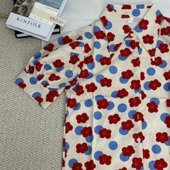 Floral print shirt with a baby doll collar