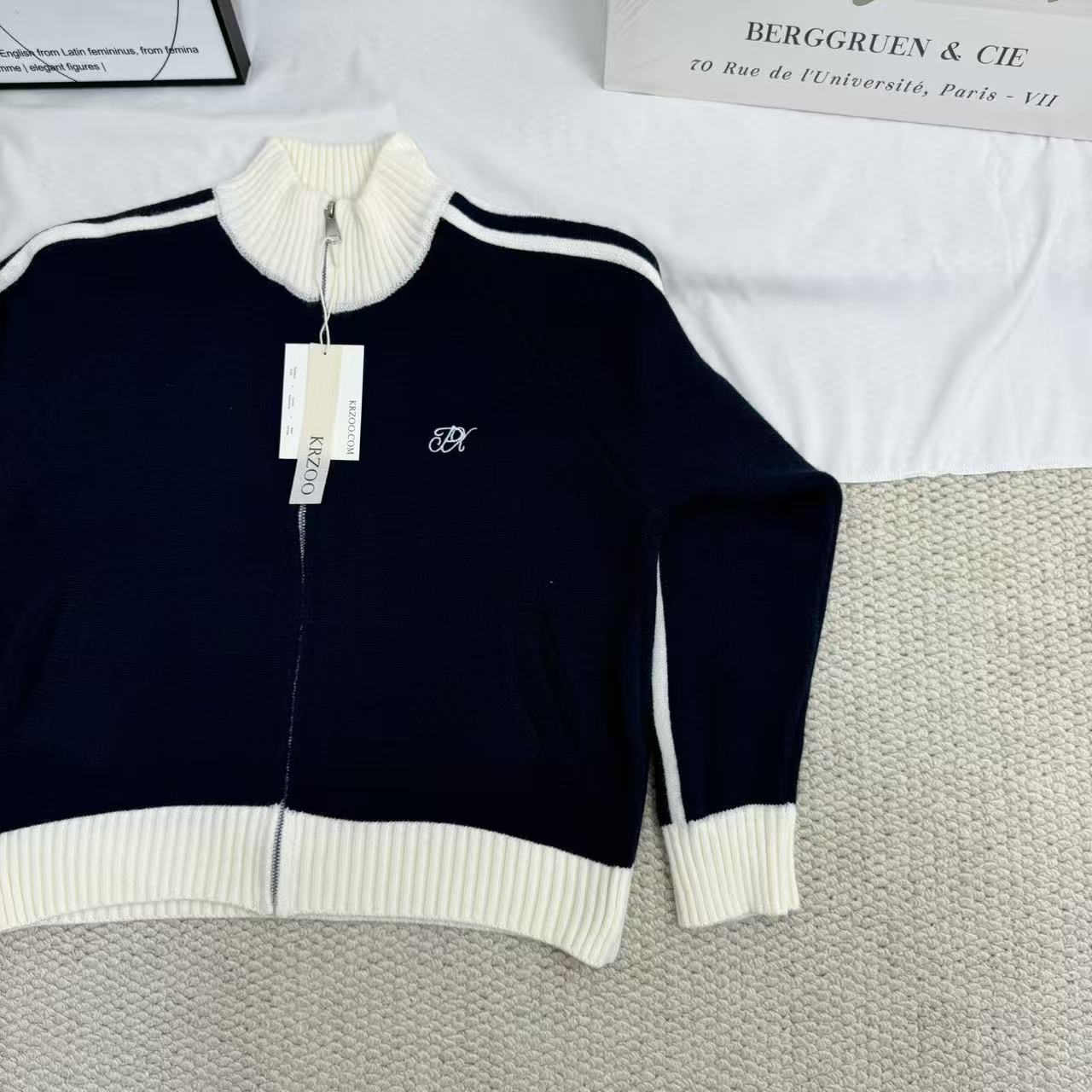 Color-block Long-sleeve Stand-collar Sweater