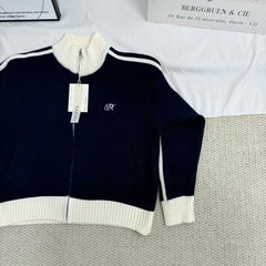 Color-block Long-sleeve Stand-collar Sweater