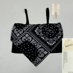 Strapless short-sleeved top with scarf design