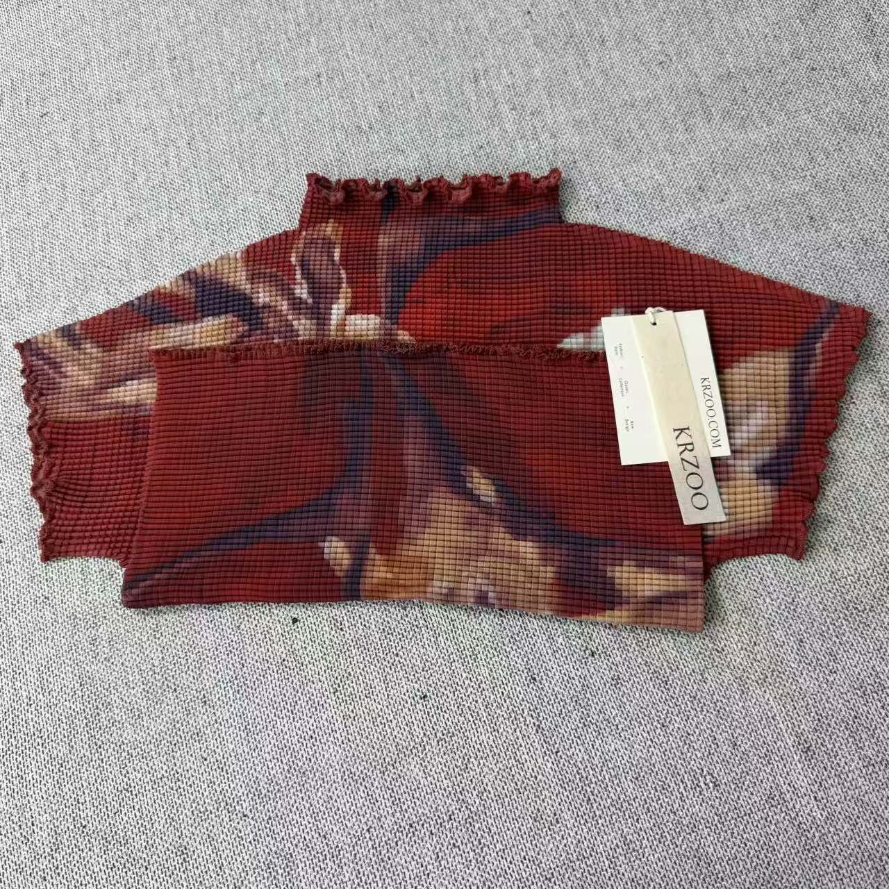 Ruffled lily flower high-neck short-sleeved shirt