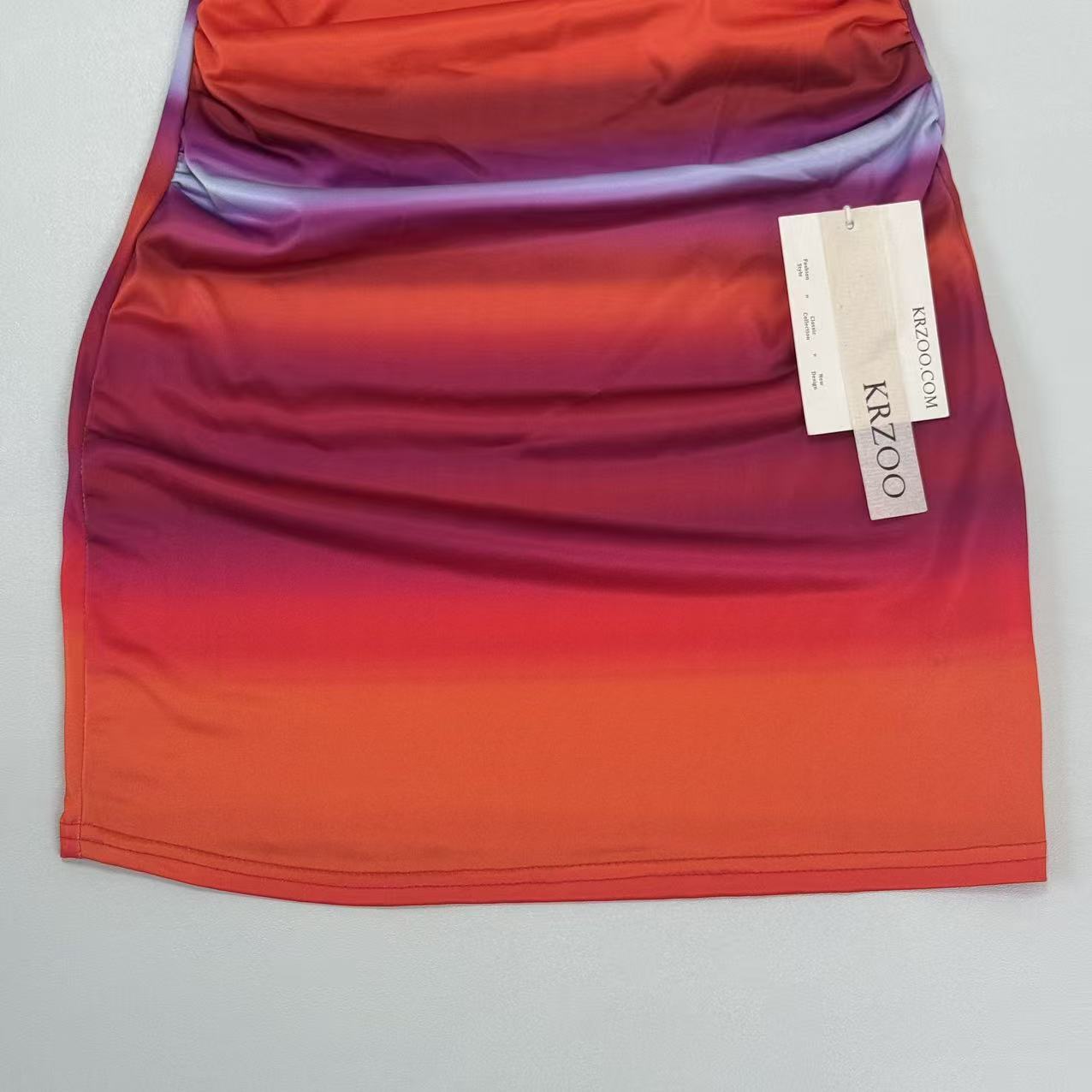 Rainbow Off-the-Shoulder Ruffled A-line Dress