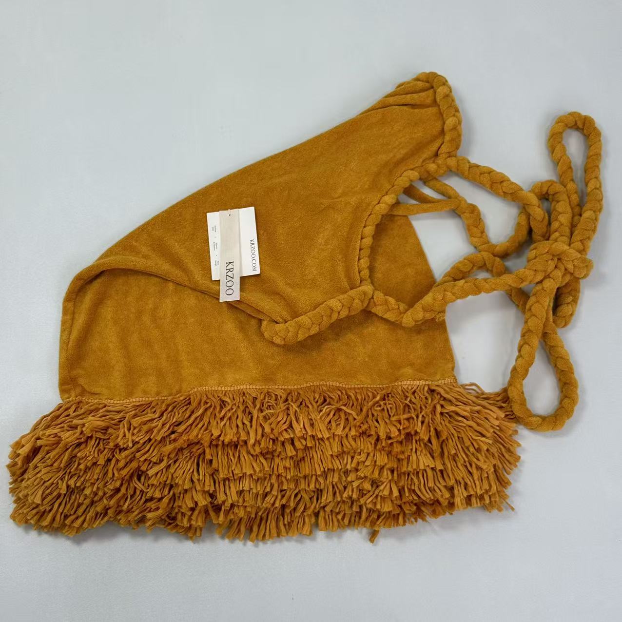 Woven twisted rope shoulder strap fringed dress