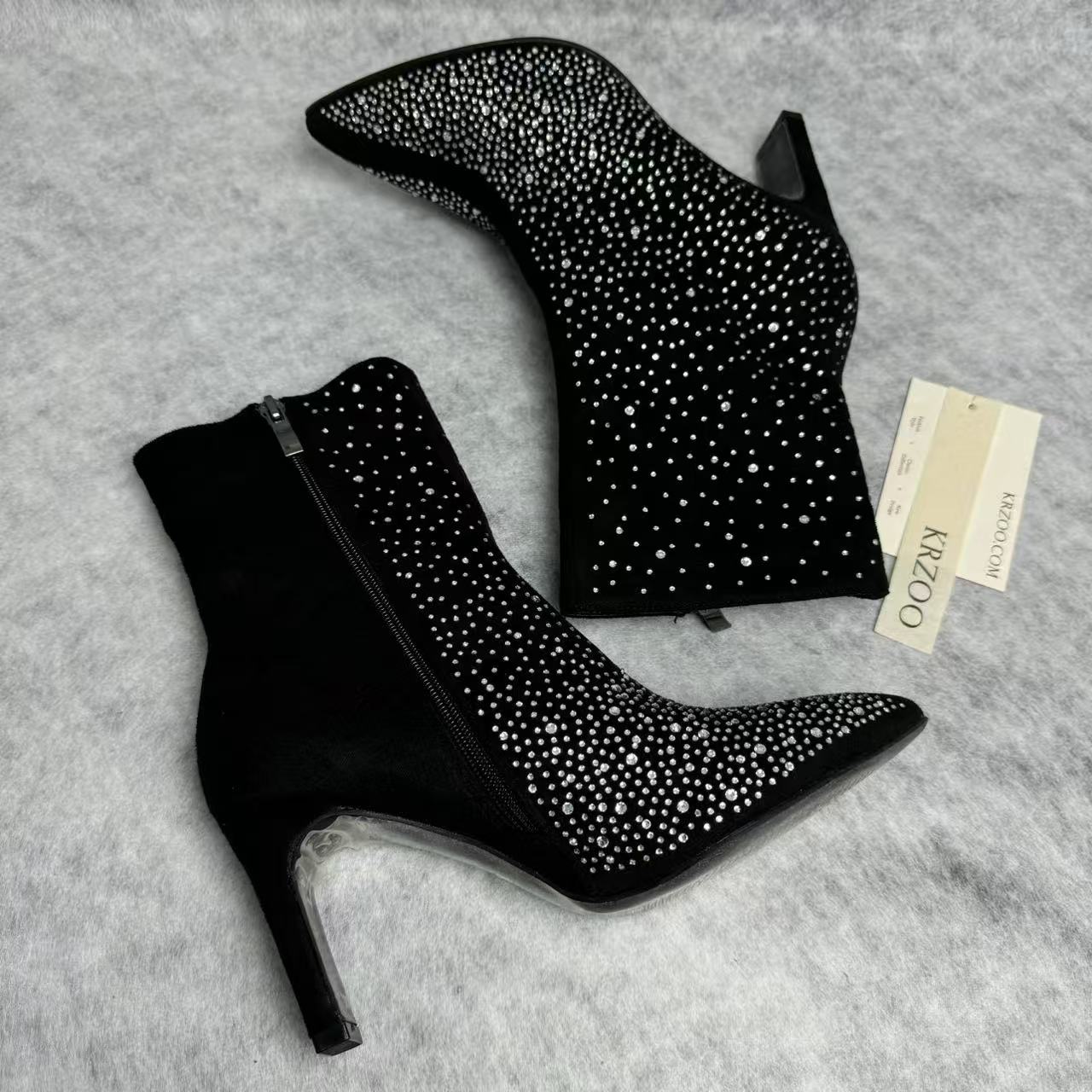 Pointed-toe water droplet stacked ankle boots