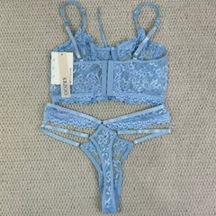Lace bra with sequins and 3D small flower set