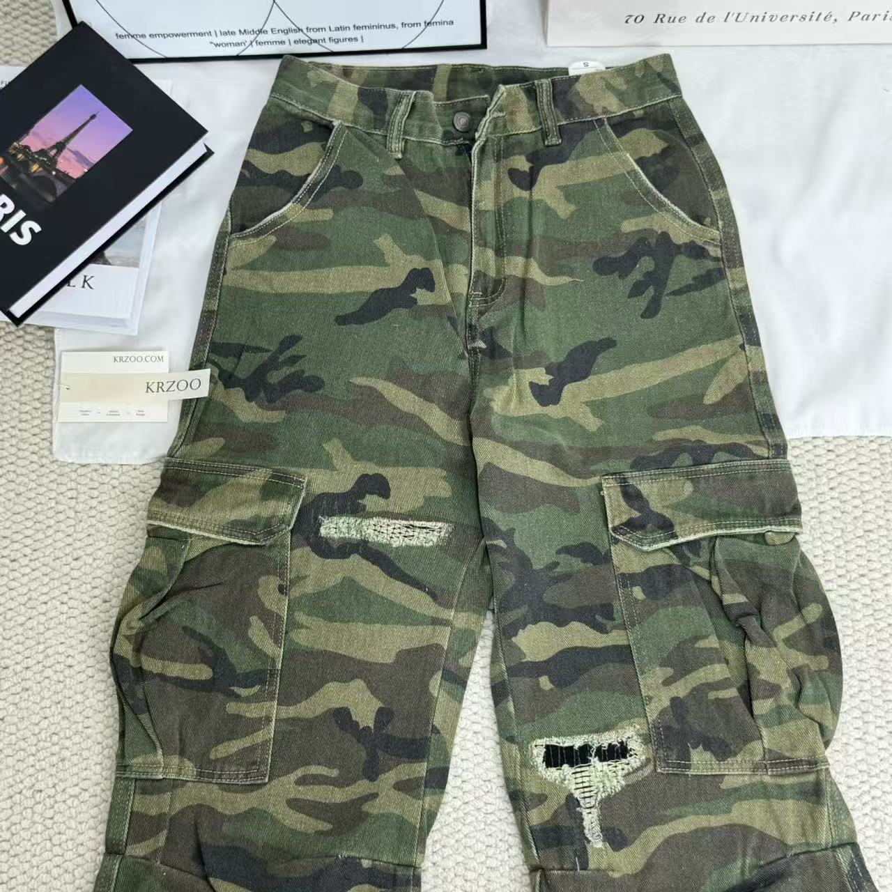 Retro High Street Ripped Camouflage Pants