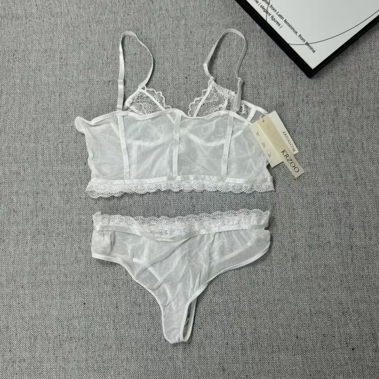 Lace deep V plunging bra set with two pieces