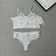 Lace deep V plunging bra set with two pieces