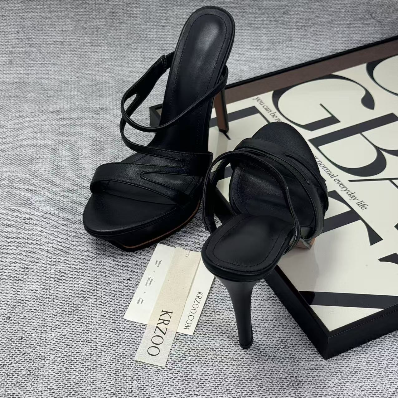 Waterproof platform leather high-heeled shoes