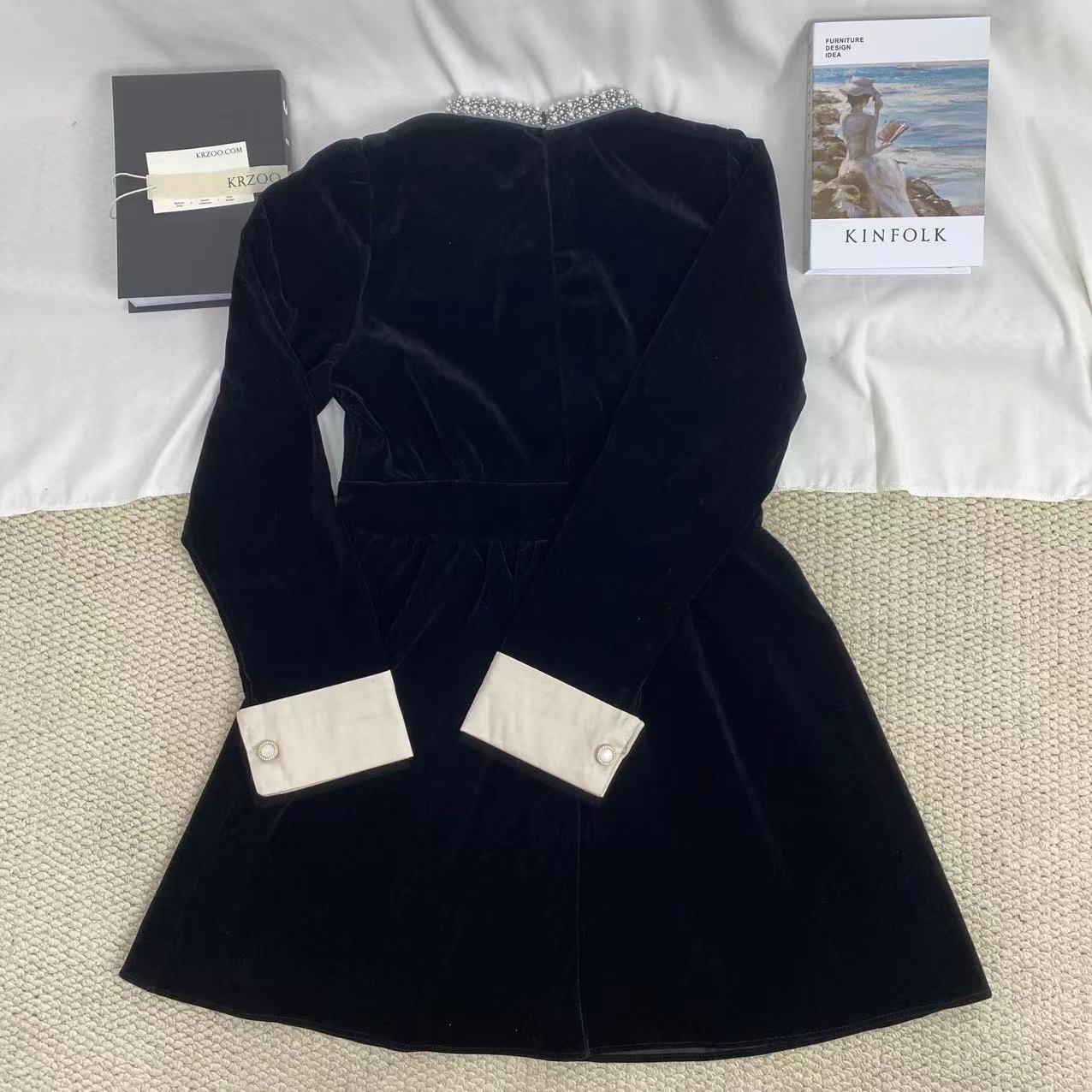 Pearl Black Velvet Dress