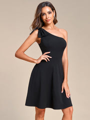 Feminine Bow Detail Summer Mini Dress with One Shoulder