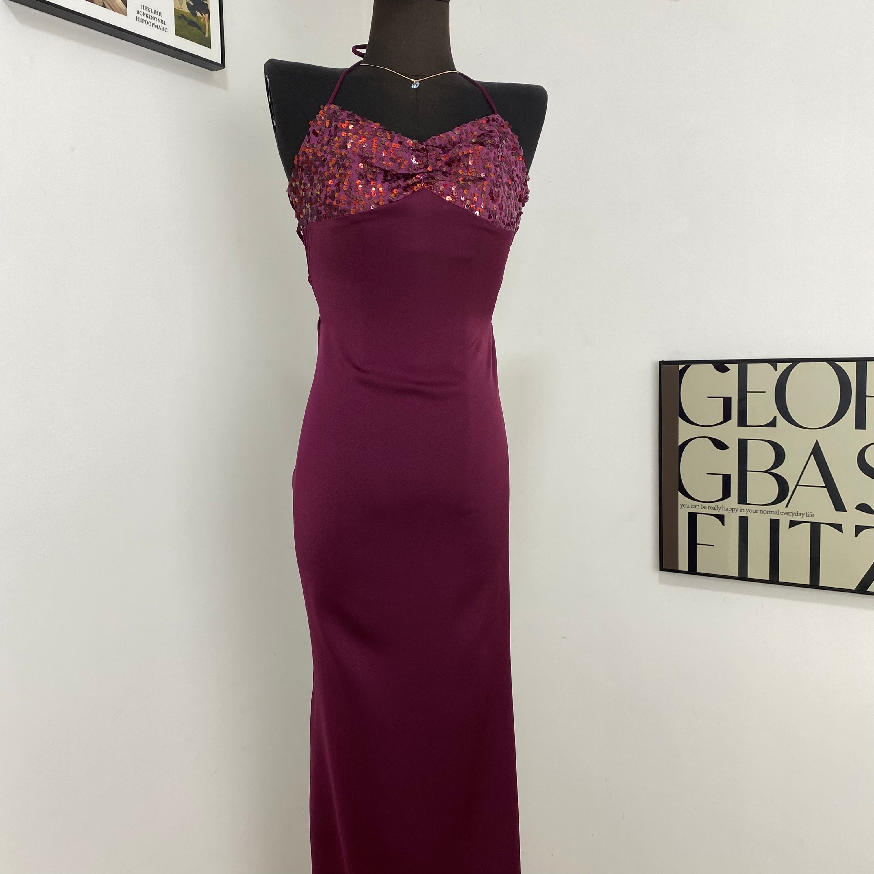 Strapless Sequined Satin Dress