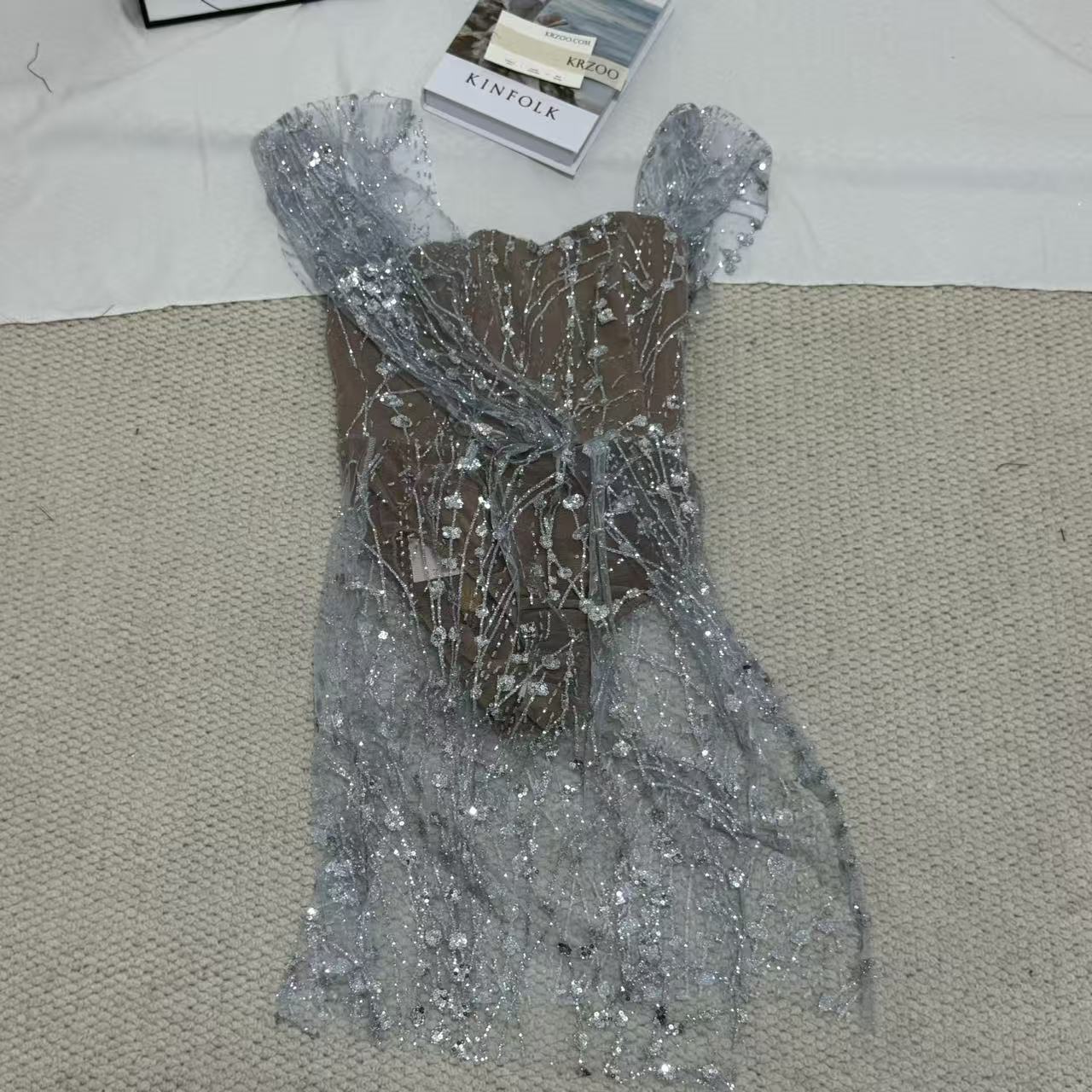 Silver Strapless Sequin Gown