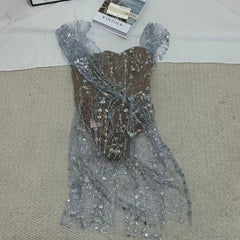 Silver Strapless Sequin Gown