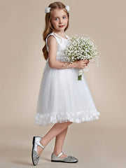 Flower Adorned Sheer Flower Girl Dress with Butterfly Bows