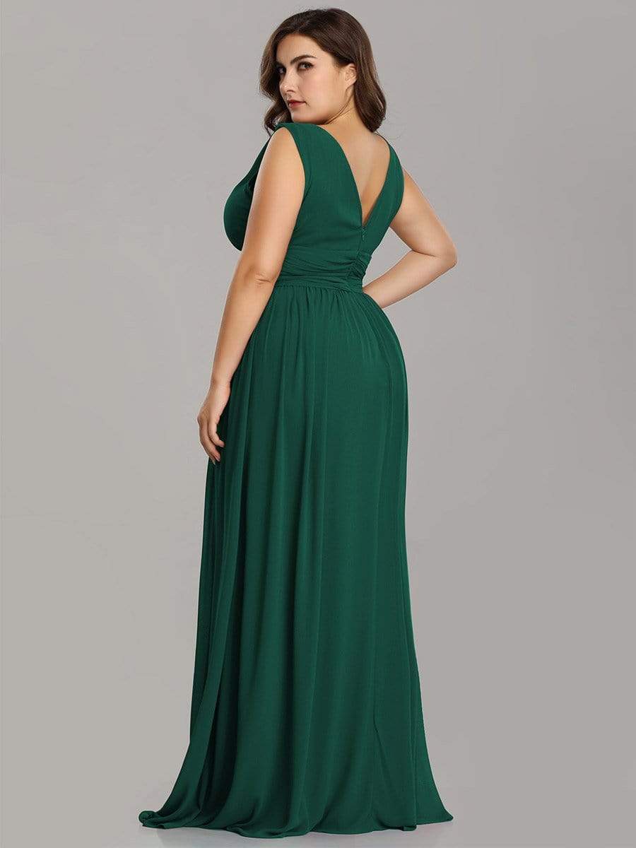 Pleated Sleeveless V-Neck Chiffon Maxi Dress