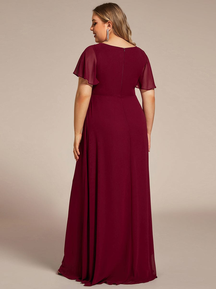 Chiffon Evening Dress with Ruffles Sleeve and Lotus Leaf High Slit