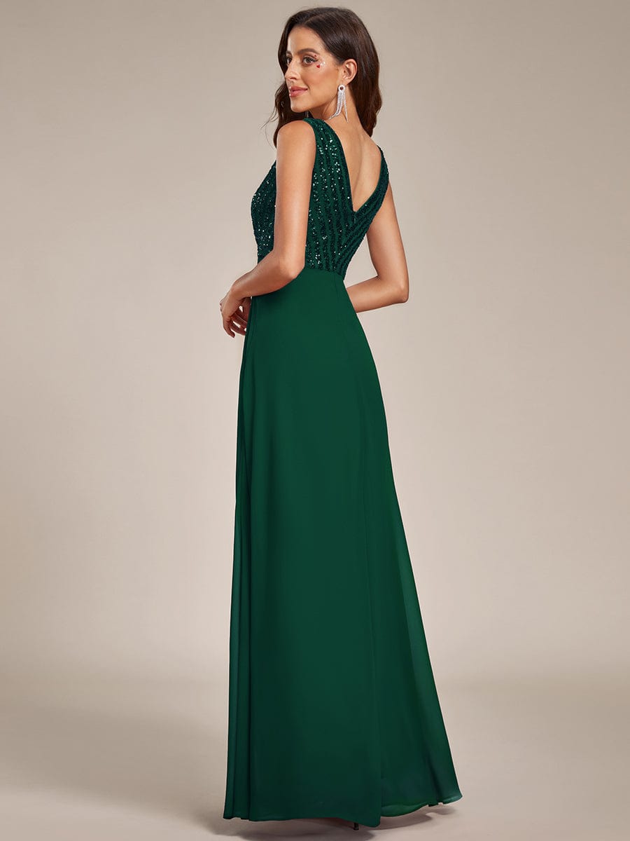Shimmering Sequin Double V-Neck Sleeveless Formal Gown