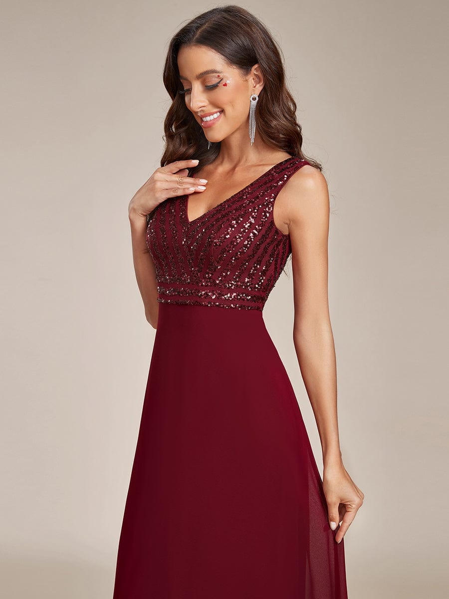 Shimmering Sequin Double V-Neck Sleeveless Formal Gown