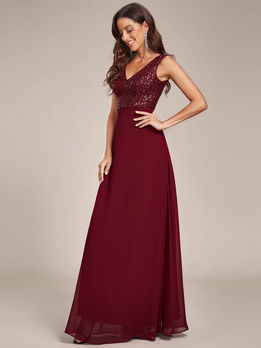 Shimmering Sequin Double V-Neck Sleeveless Formal Gown