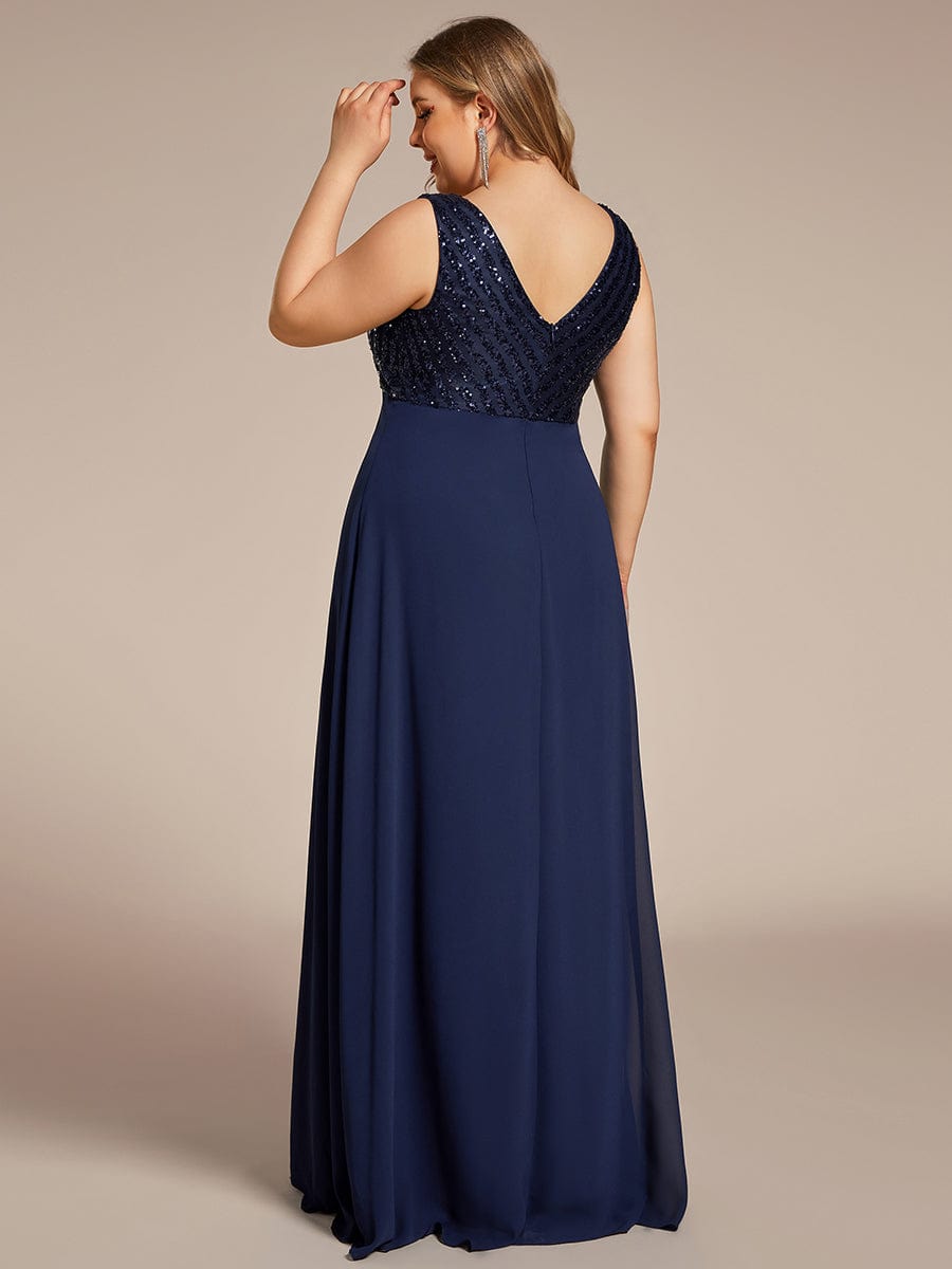 Shimmering Sequin Double V-Neck Sleeveless Formal Gown