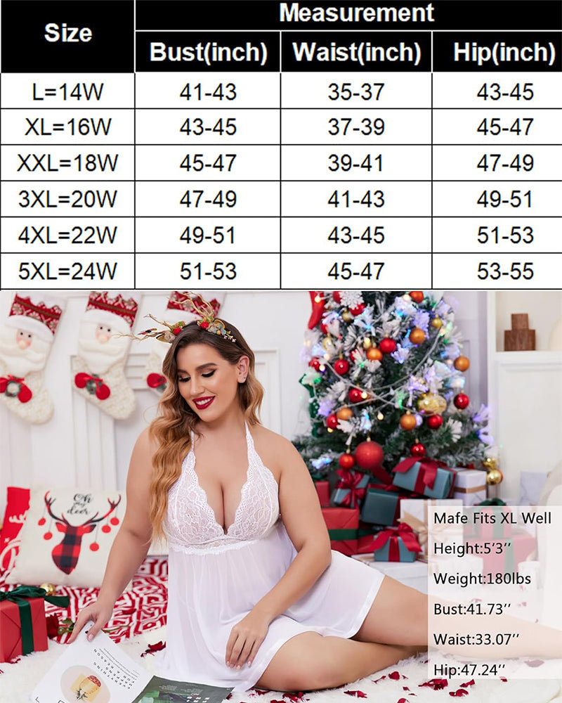 Women's Plus Size Lace Babydoll â€?Mesh Chemise Sleepwear