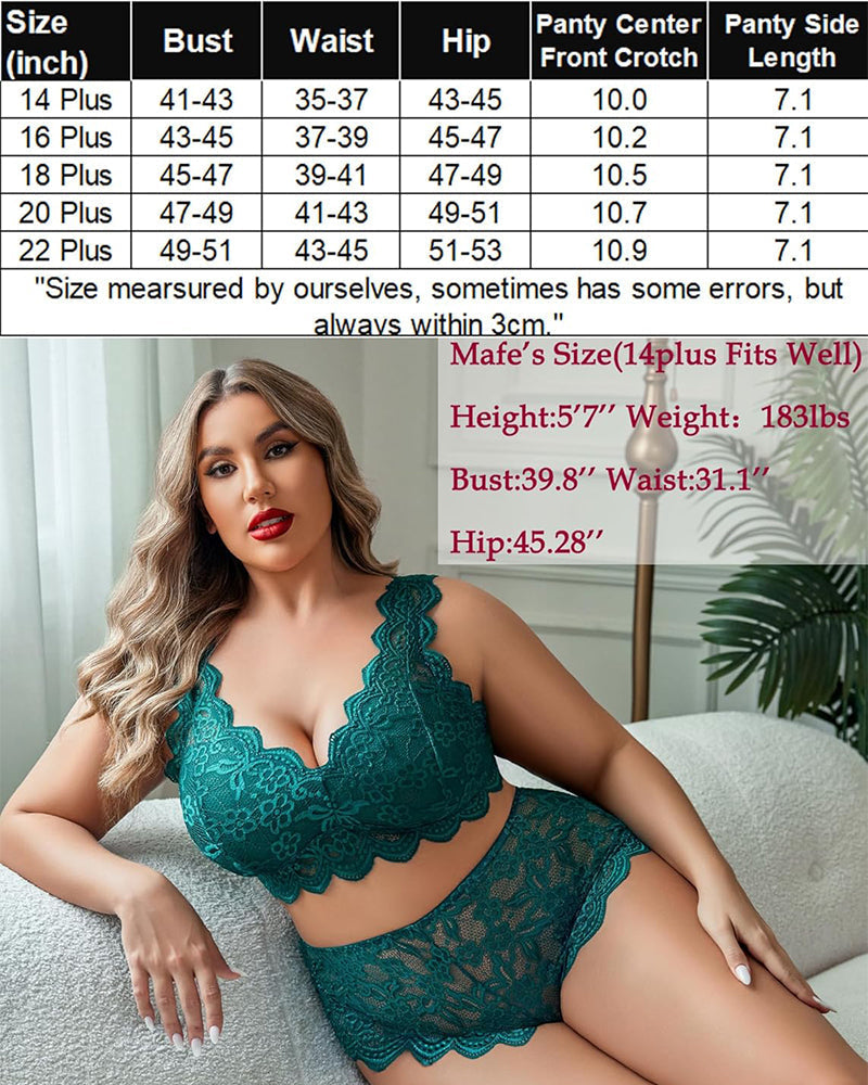 Sexy Plus Size Lace Bralette & High Waist Panty Set