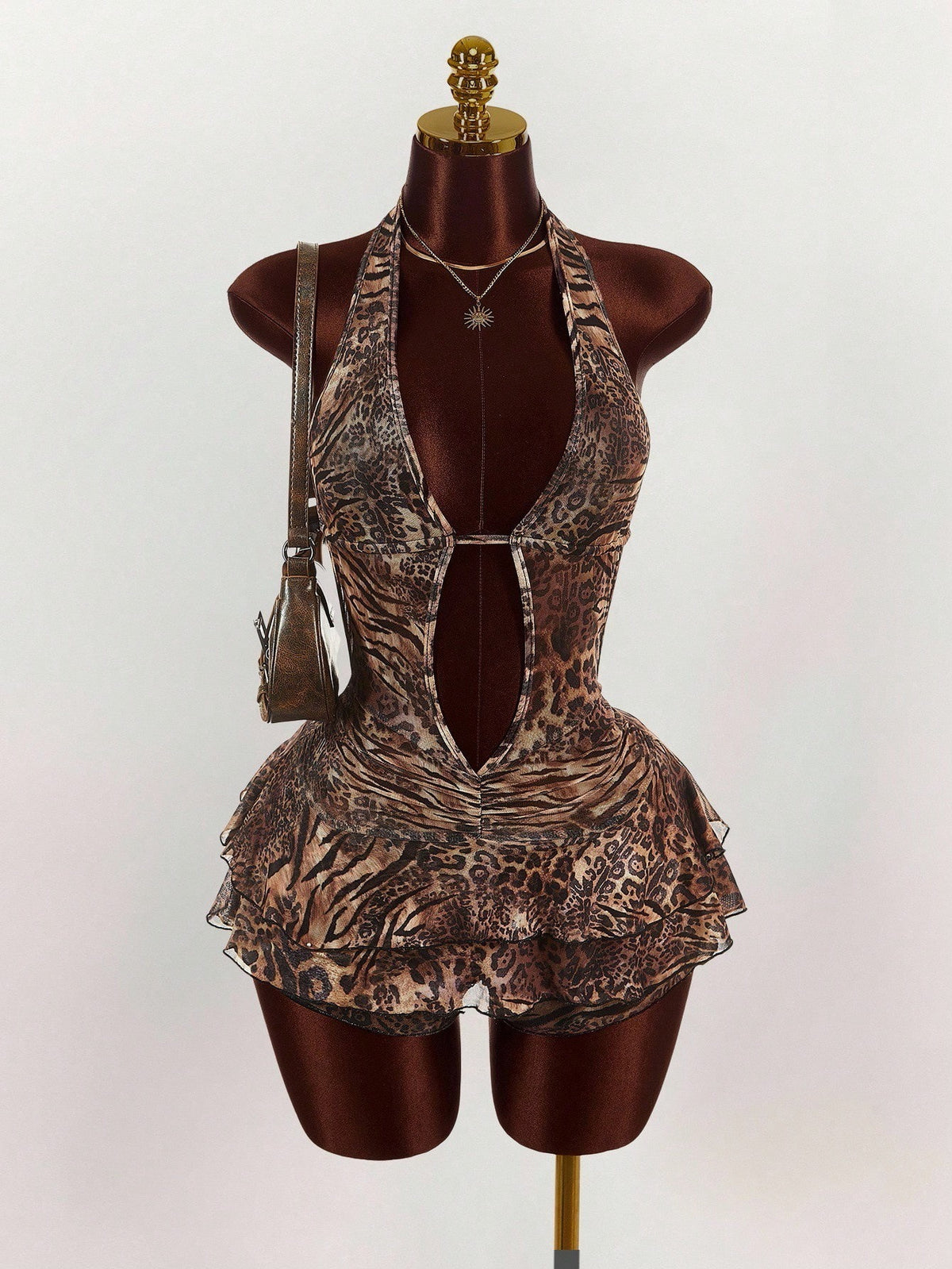 Leopard Print Fitted Halter Neck Dress
