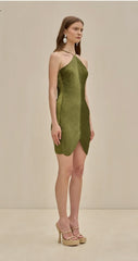 Halter Backless Velvet Patchwork Slim-Fit Mini Dresses-Green