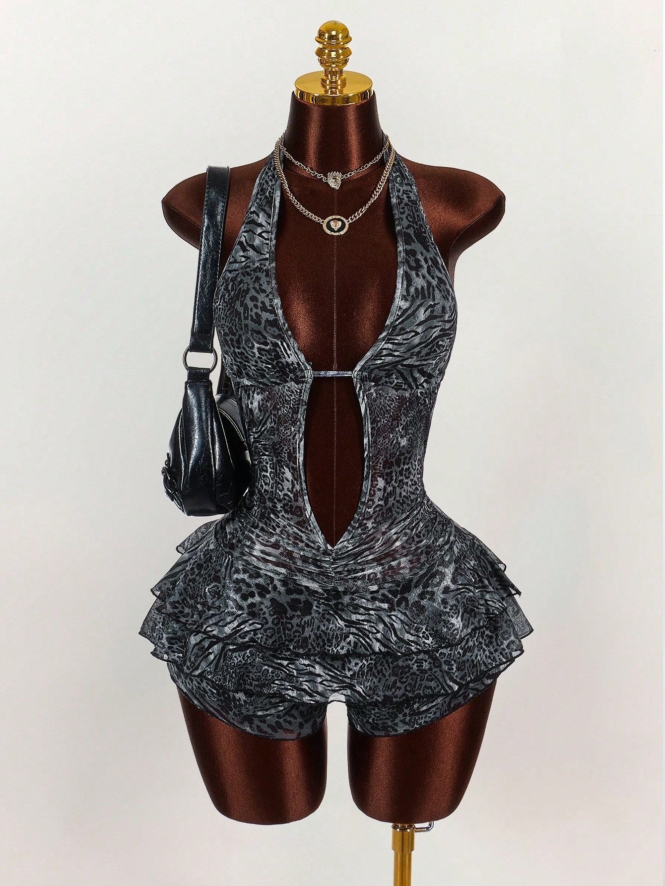 Leopard Print Fitted Halter Neck Dress