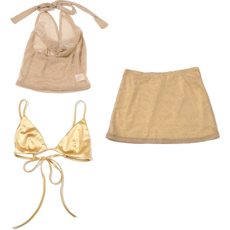 Halter Cutout Streamer Sequin Bodycon Textured Mini Dresses Khaki