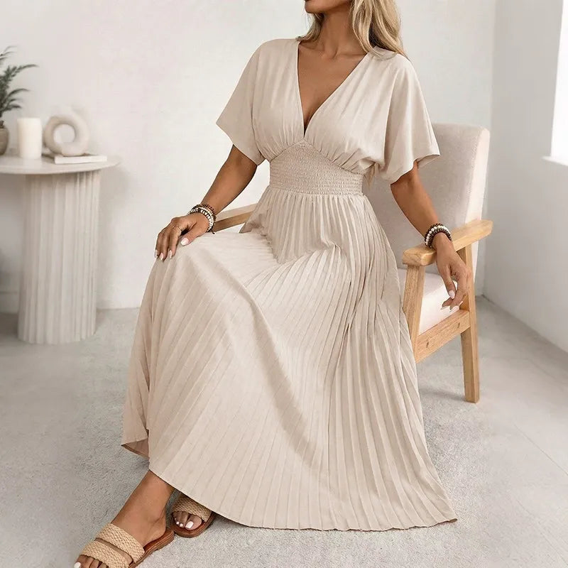 Relaxed-Fit Solid-Color V-Neck Dress