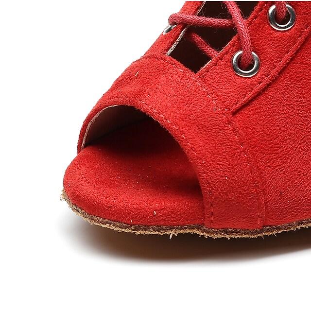 Women's Suede Red Customized Heels Dance Boots JazSalsa Dance Shoes