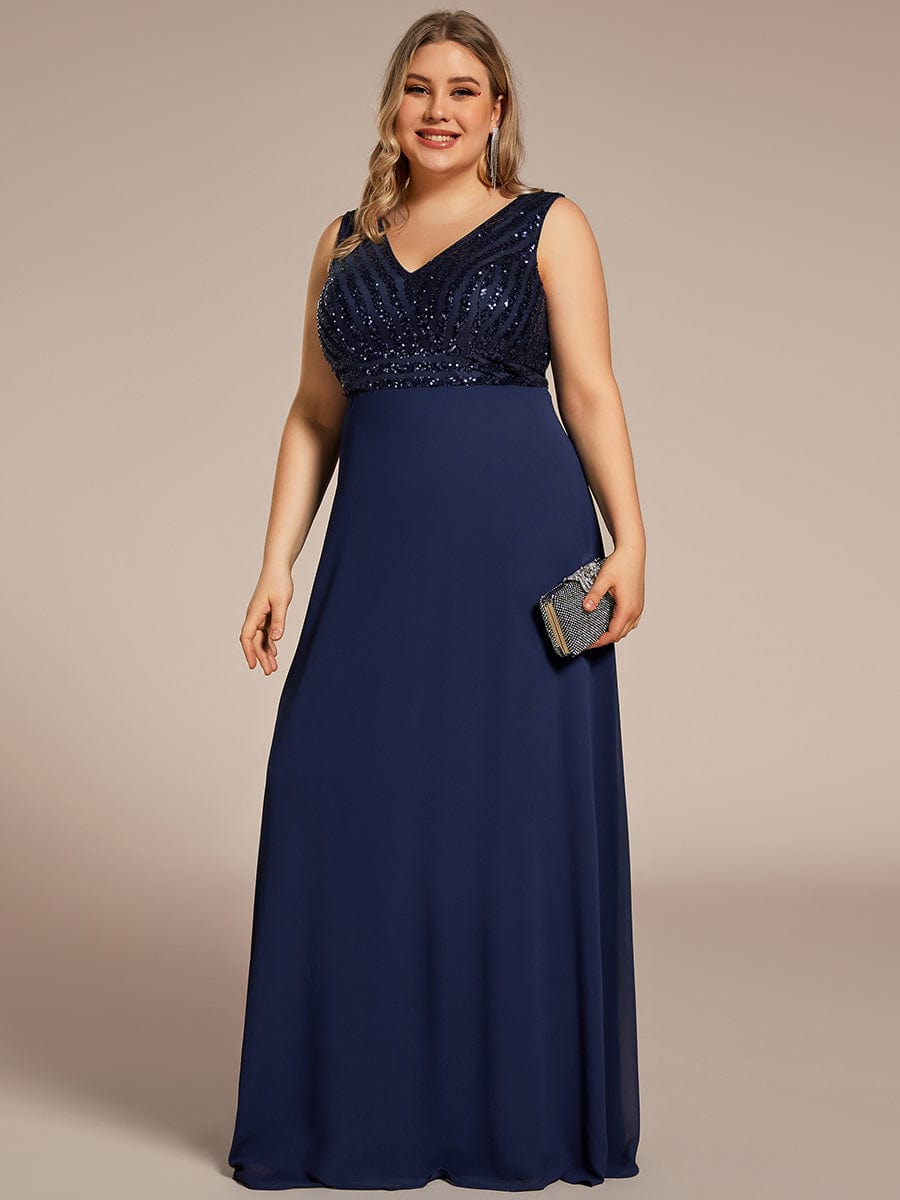 Shimmering Sequin Double V-Neck Sleeveless Formal Gown