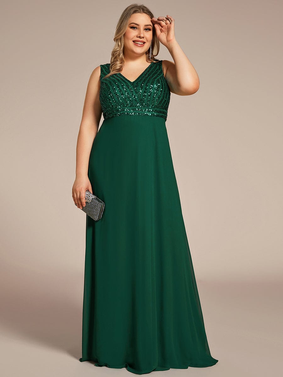 Shimmering Sequin Double V-Neck Sleeveless Formal Gown
