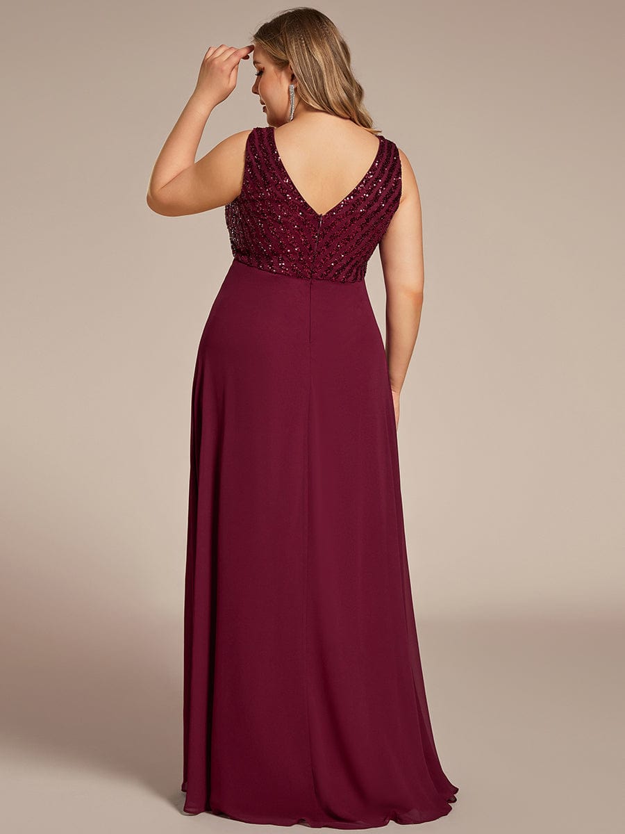 Shimmering Sequin Double V-Neck Sleeveless Formal Gown