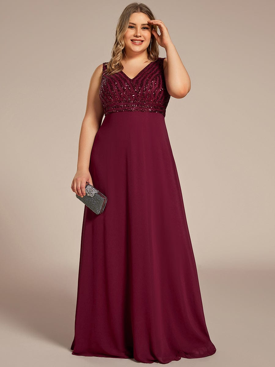 Shimmering Sequin Double V-Neck Sleeveless Formal Gown