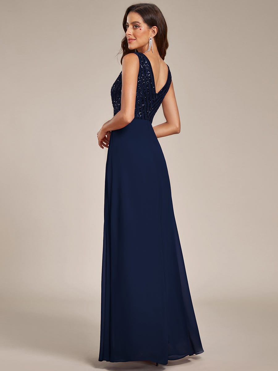 Shimmering Sequin Double V-Neck Sleeveless Formal Gown