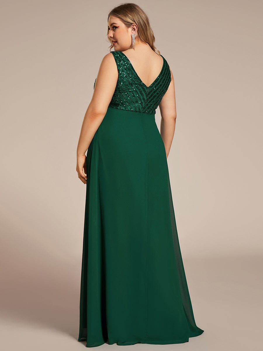 Shimmering Sequin Double V-Neck Sleeveless Formal Gown