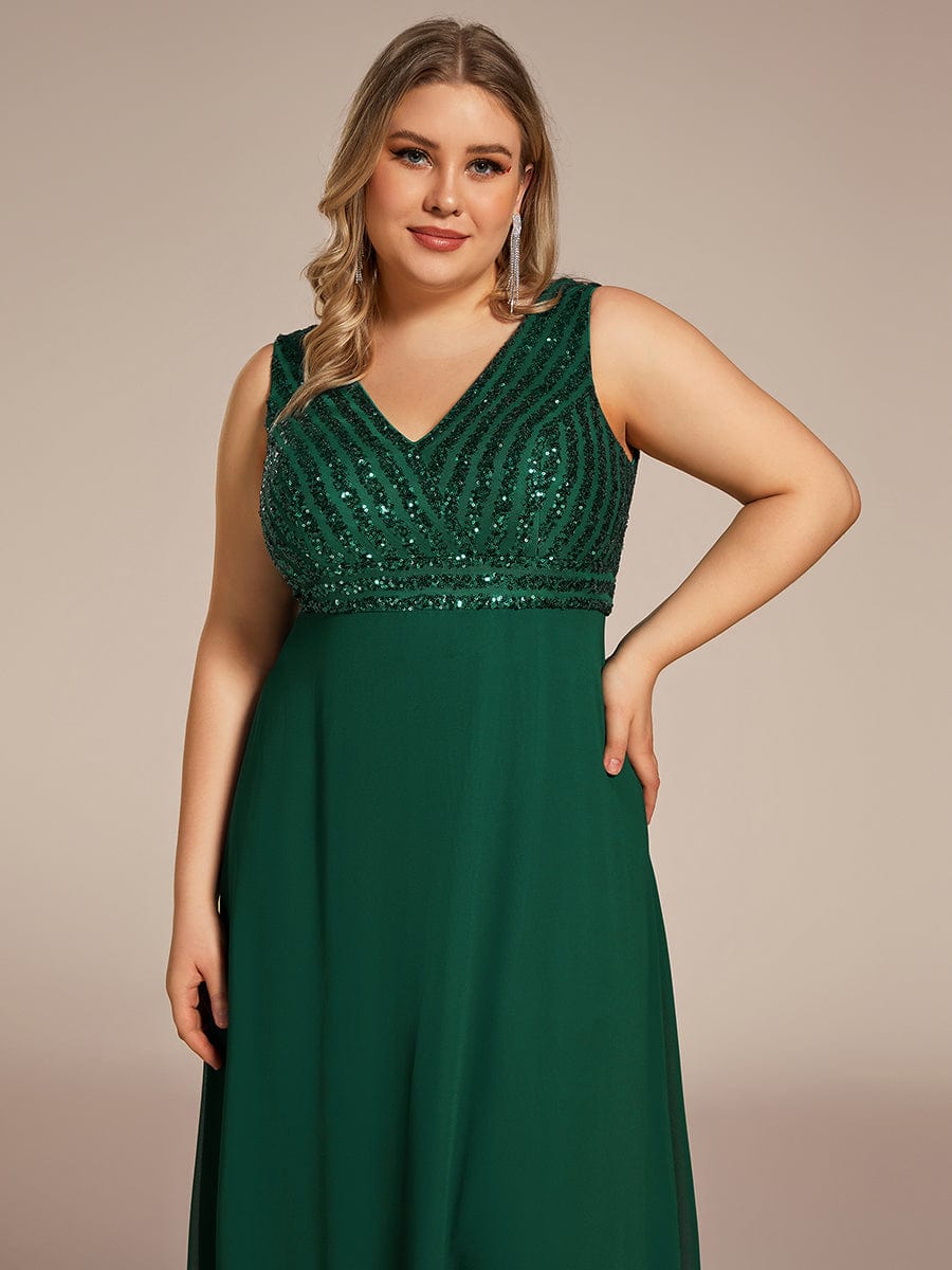 Shimmering Sequin Double V-Neck Sleeveless Formal Gown
