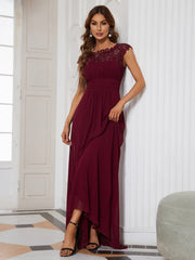 Sophisticated Lace Cap Sleeve Bridesmaid Gown