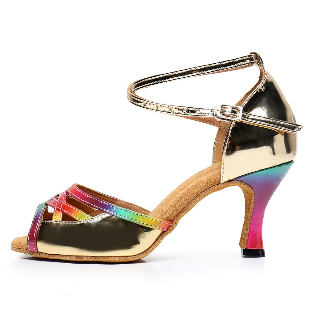 Women's Rainbow Leatherette Customized Heel Ballroom Salsa Latin Dance Shoes